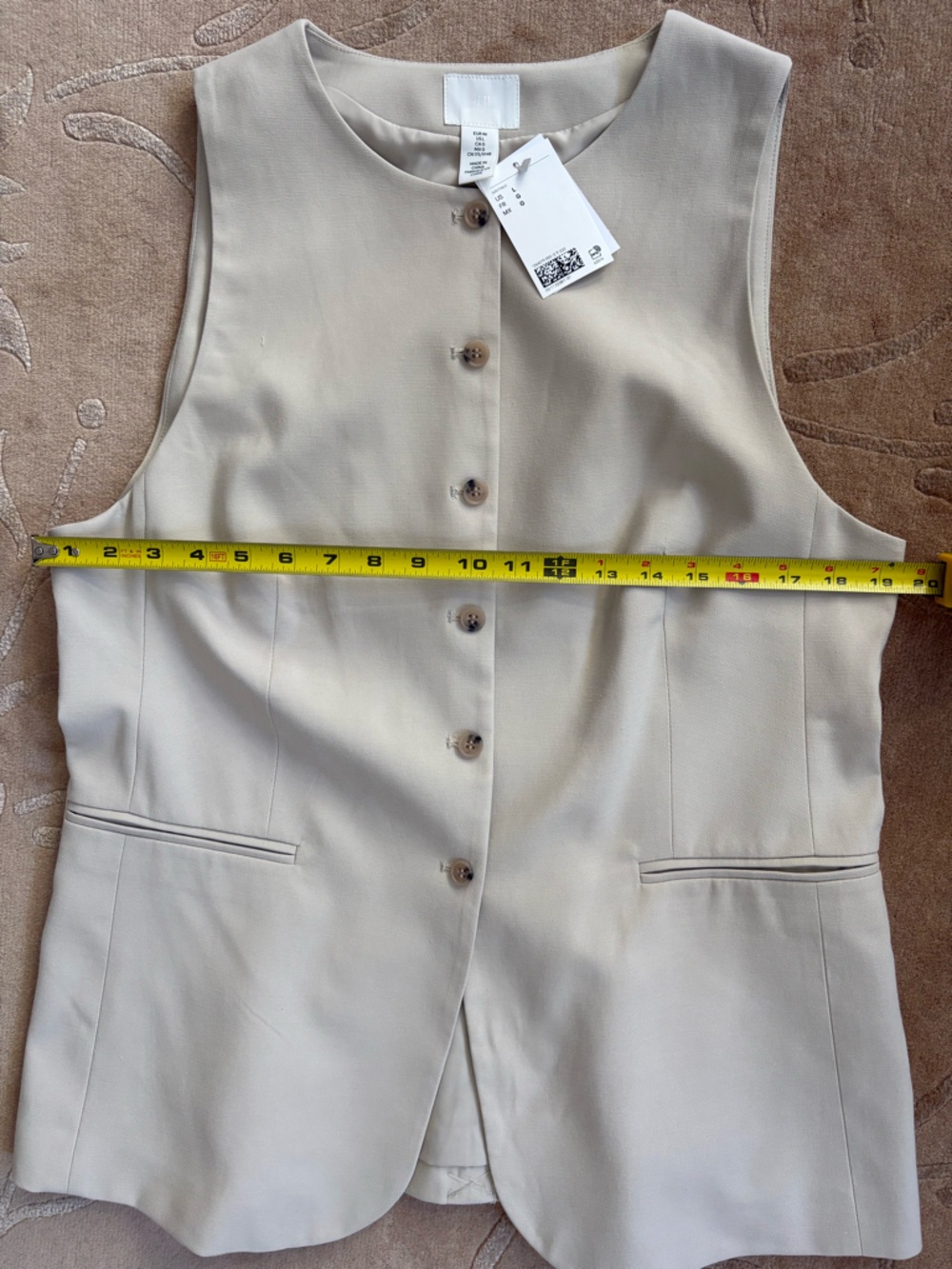 NWT, H&M Fully Lined Long Fitted Suit Vest in Woven Fabric, Light Beige, Size L - Picture 10 of 12
